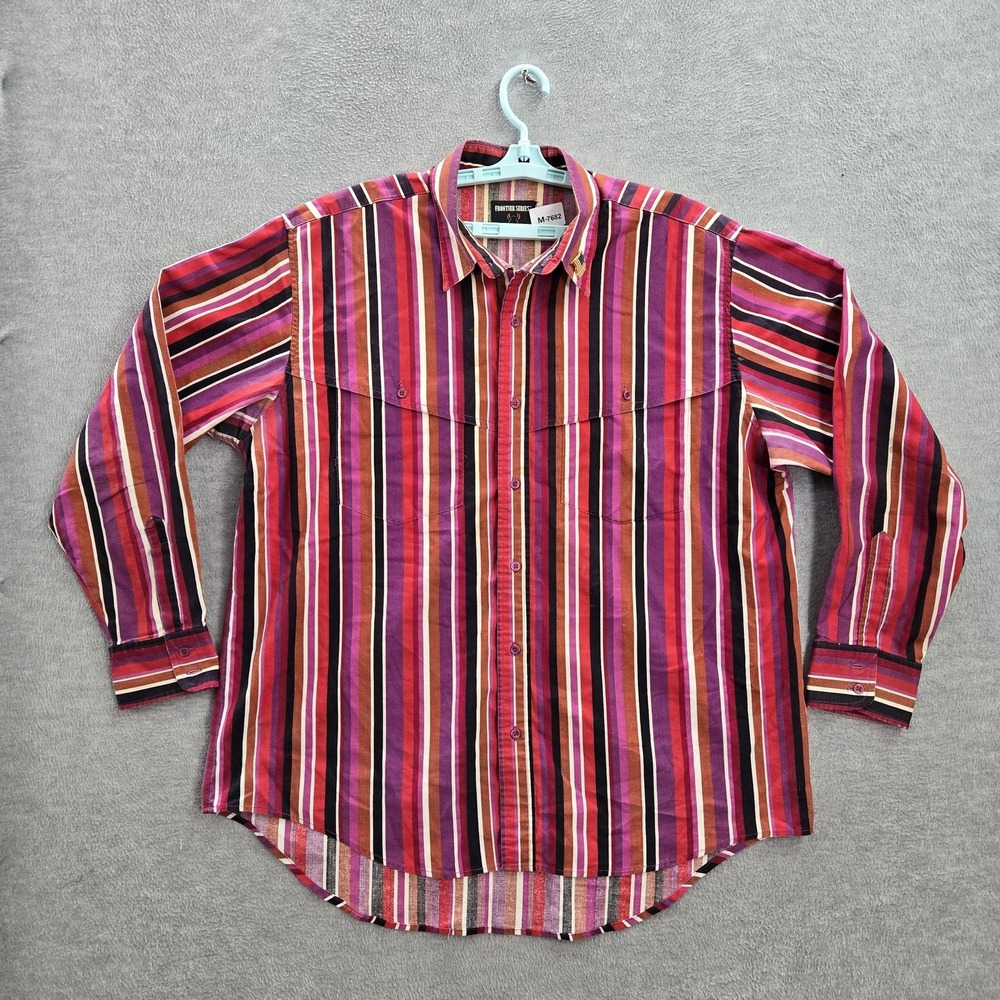 VINTAGE Frontier Series Brushpopper Men Button Up Shirt XL Red Striped 90s
